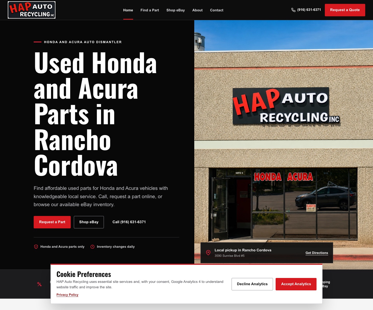 Homepage preview of the HAP Auto Recycling website