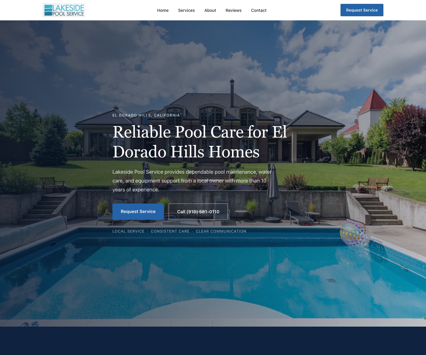 Homepage preview of the Lakeside Pool Service website