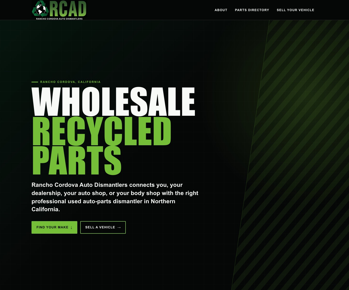 Homepage preview of the Rancho Cordova Auto Dismantlers website